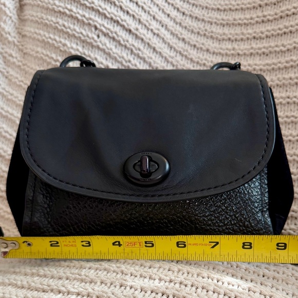 Coach Faye Mini Crossbody Black Leather & Suede Turnlock Flap - Picture 3 of 15